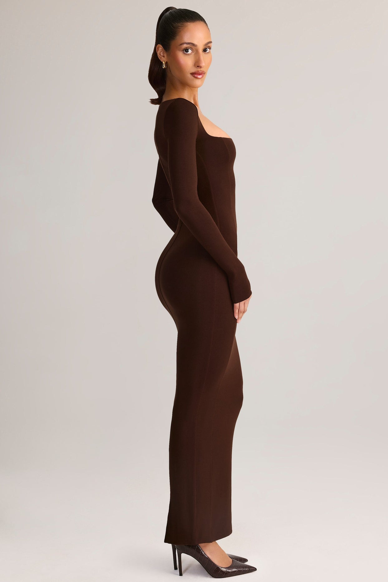 Modal Scoop-Neck Maxi Dress in Chocolate Brown