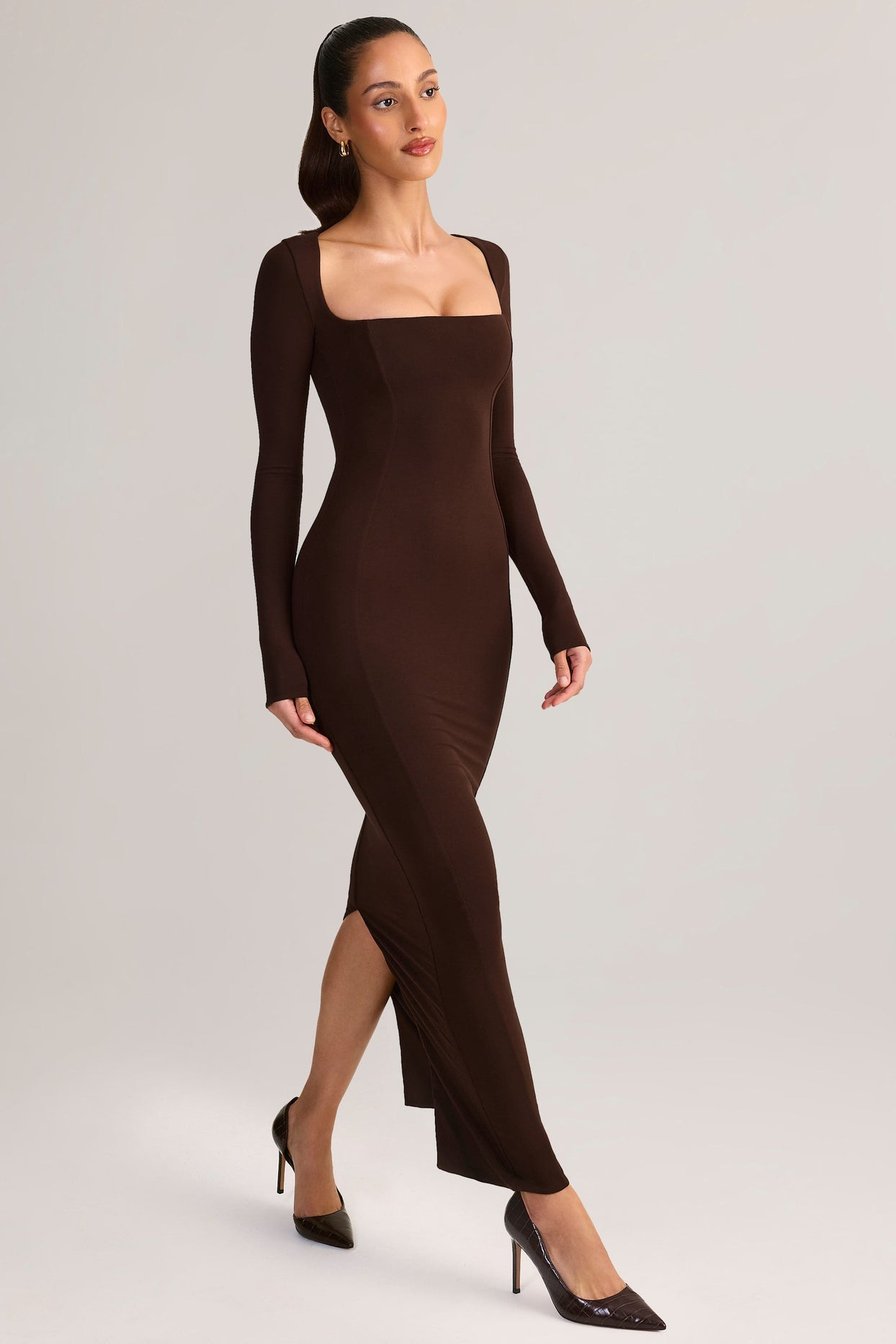 Modal Scoop-Neck Maxi Dress in Chocolate Brown