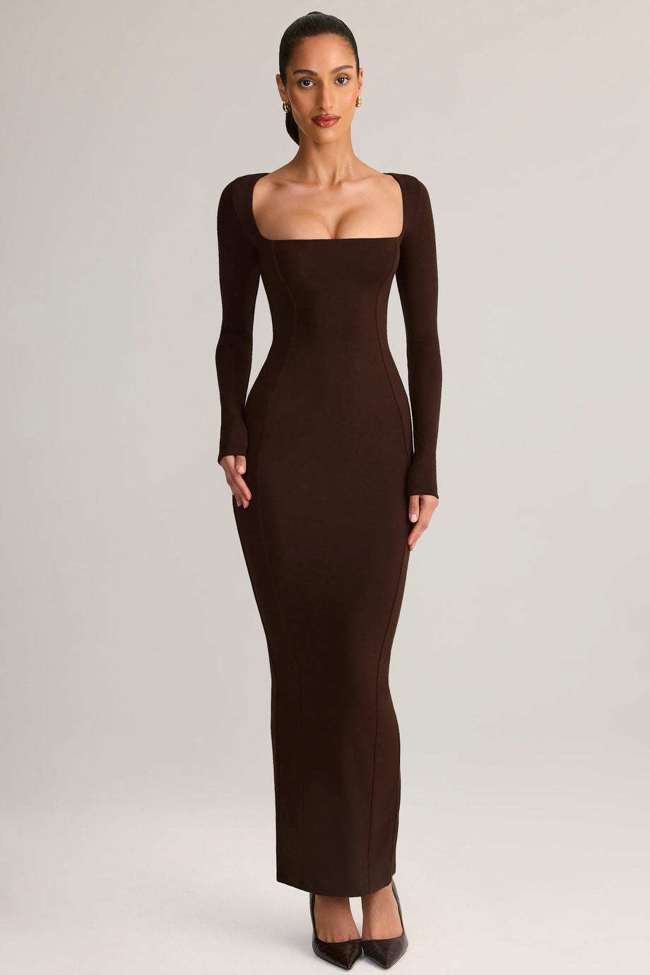 Modal Square-Neck Maxi Dress in Chocolate Brown