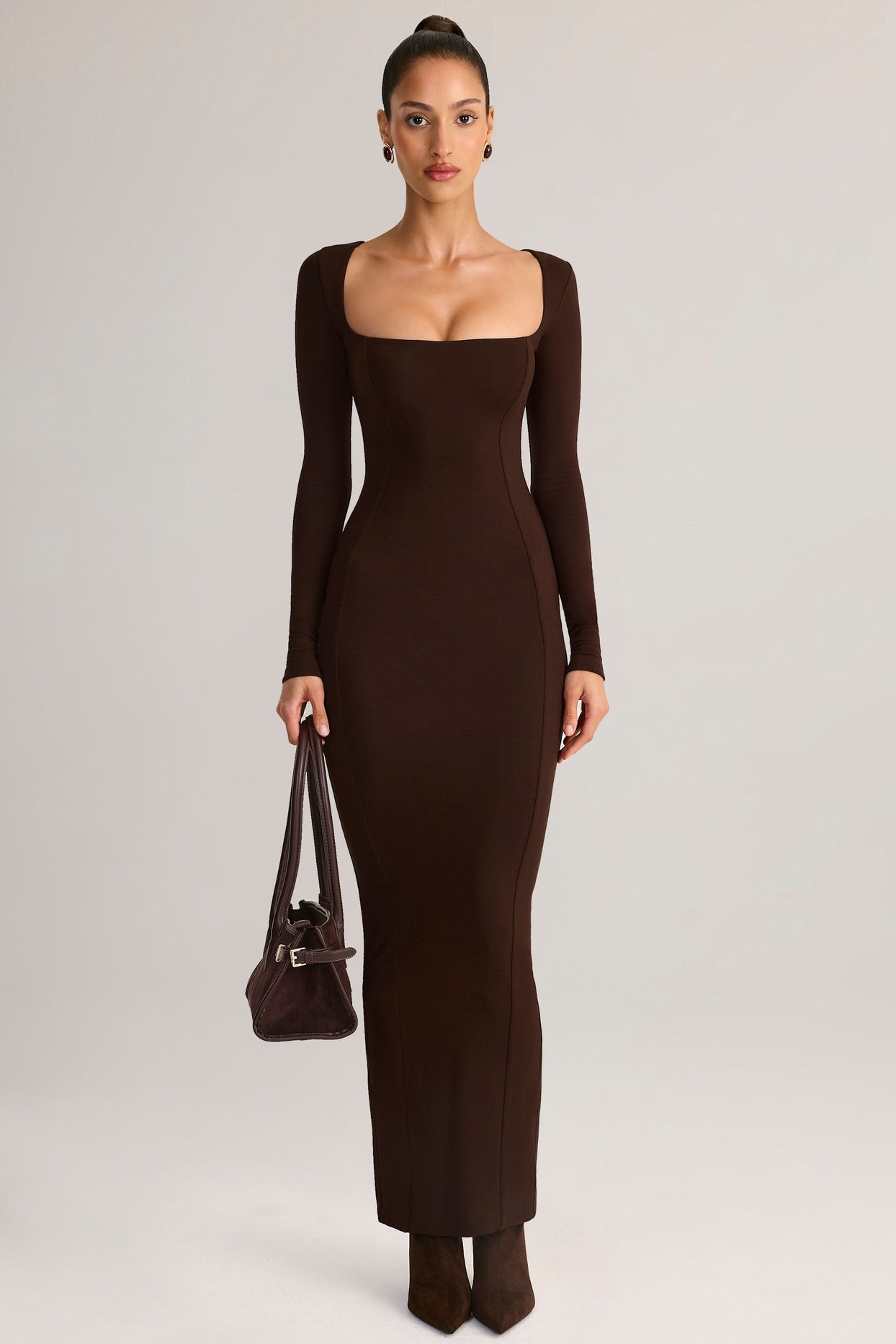 Modal Scoop-Neck Maxi Dress in Chocolate Brown