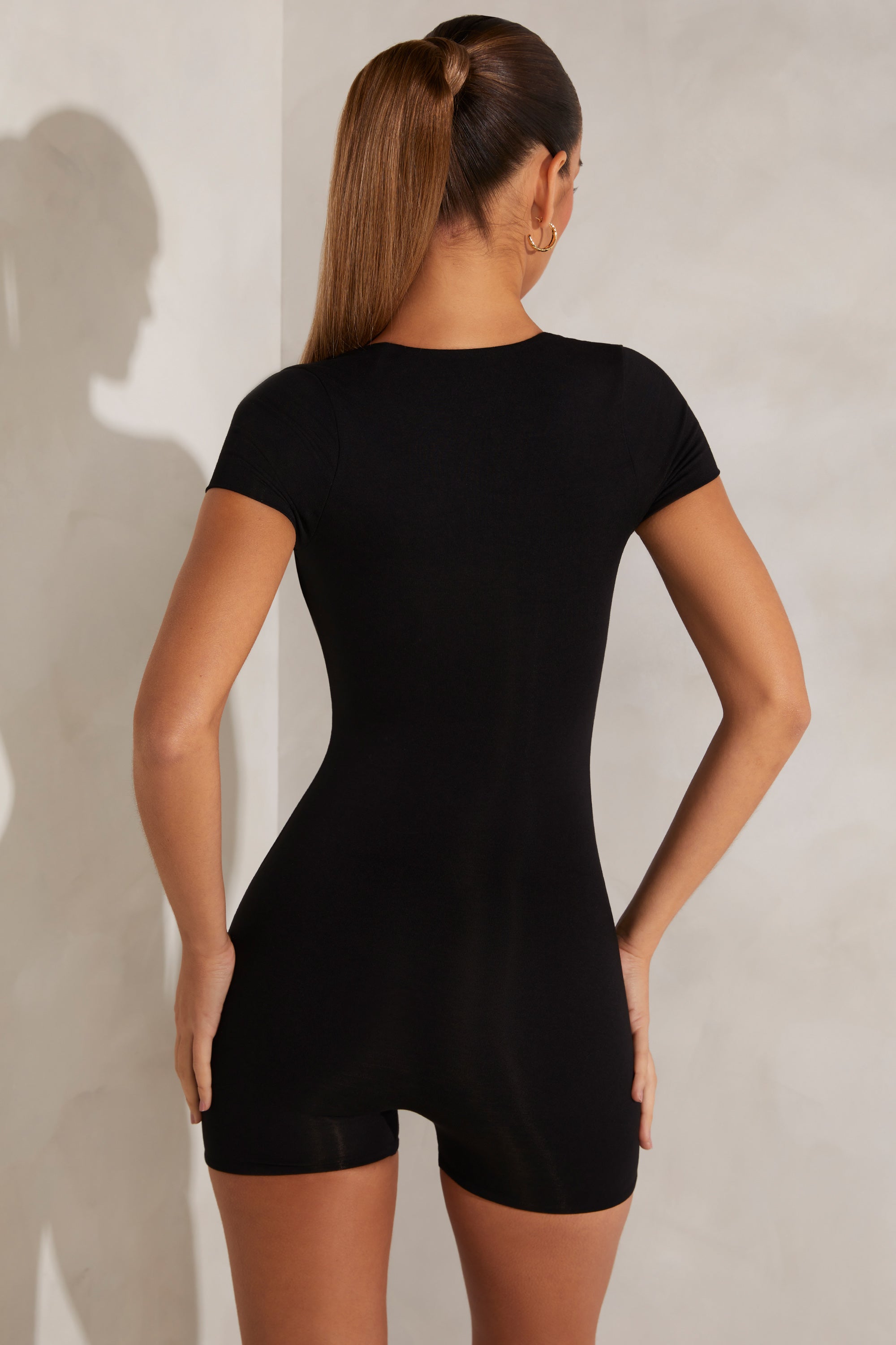 Cap Sleeve Square Neck Unitard in Black