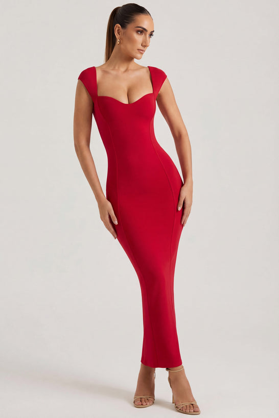 Oh Polly's Priscilla wearing the Dolcezza Maxi Dress in Red Modal fabric perfect for romantic date nights