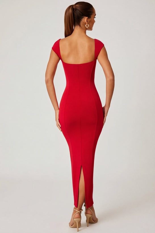 Oh Polly's Priscilla wearing the Dolcezza Maxi Dress in Red Modal fabric perfect for romantic date nights