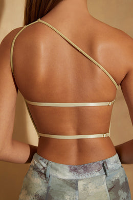 One Shoulder Open Back Crop Top in Sage