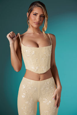 Embellished Lace Corset Crop Top in Ivory