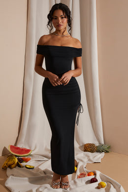 Off The Shoulder High Slit Maxi Dress in Black