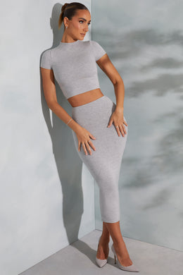 Contrast Stitch Midaxi Skirt in Marled Grey