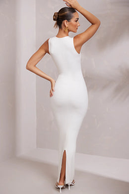 Contrast Stitch Sleeveless Maxi Dress in White