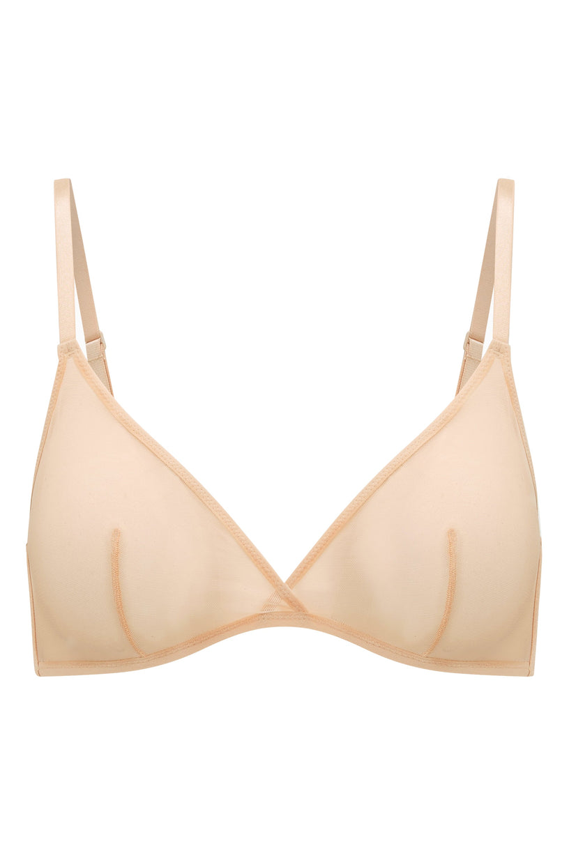 Soft Mesh Single Layer Triangle Bra in Beige - 2