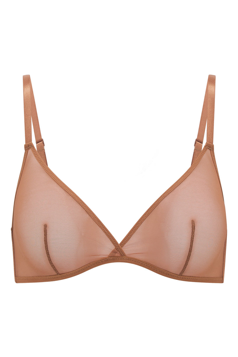 Soft Mesh Single Layer Triangle Bra in Honey - 2