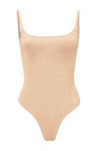 Soft Mesh Bodysuit in Beige