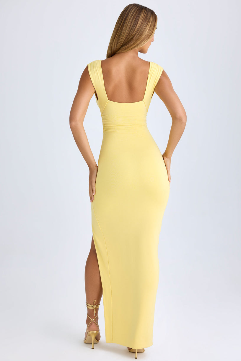 Modal Plunge-Neck Thigh-Split Maxi Dress in Lemon Sherbet - 2