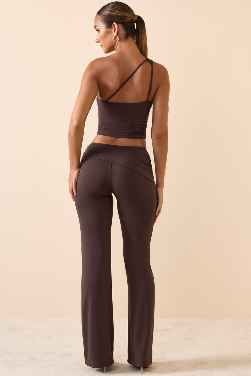 Mid-Rise Straight-Leg Trousers in Chocolate Brown - 2