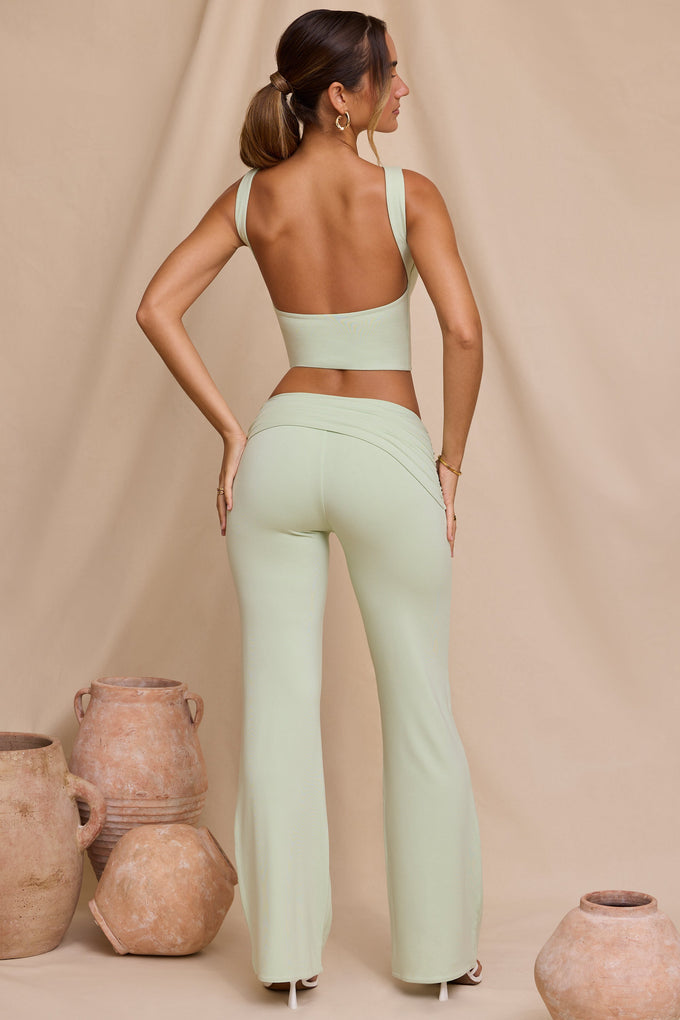 Petite Mid Rise Straight Leg Trousers in Light Sage