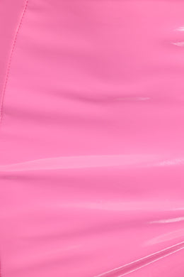 Vinyl Thigh Split Micro Mini Skirt in Pink