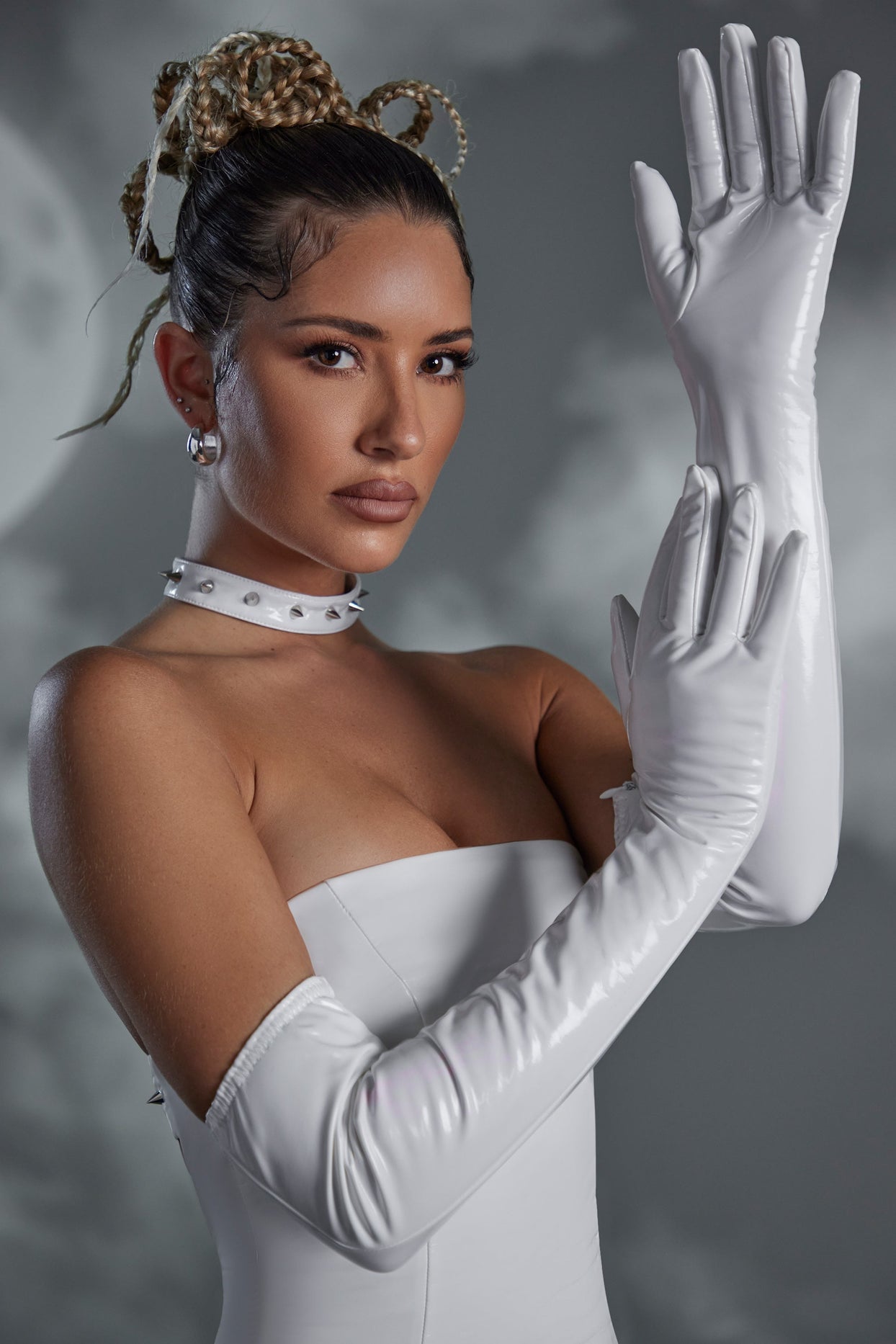 Hand Stitched Vinyl Opera Gloves in White