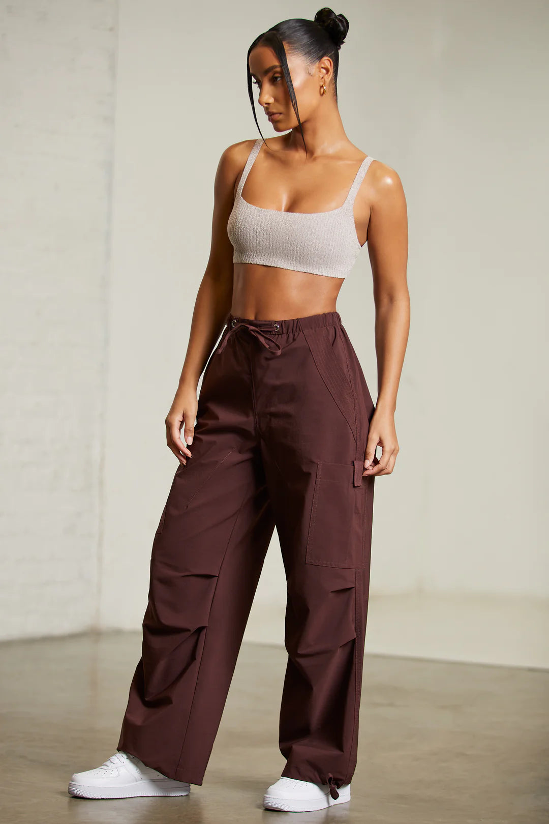 Tall Wide Leg Cargo Trousers in Brown