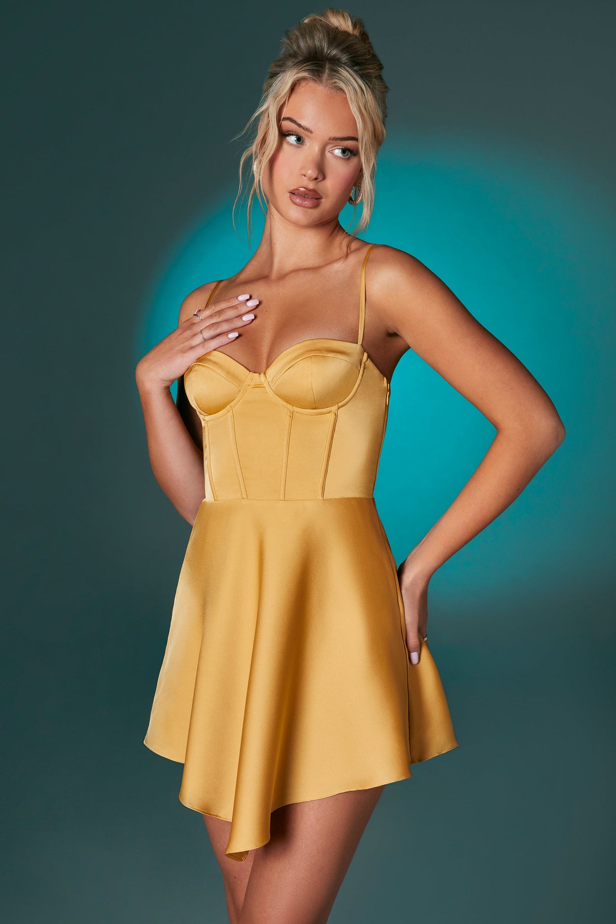 Tinsley Asymmetric Hem Corset Mini Dress in Gold | Oh Polly Tinsley Asymmetric Hem Corset Mini Dress in Gold | Oh Polly
