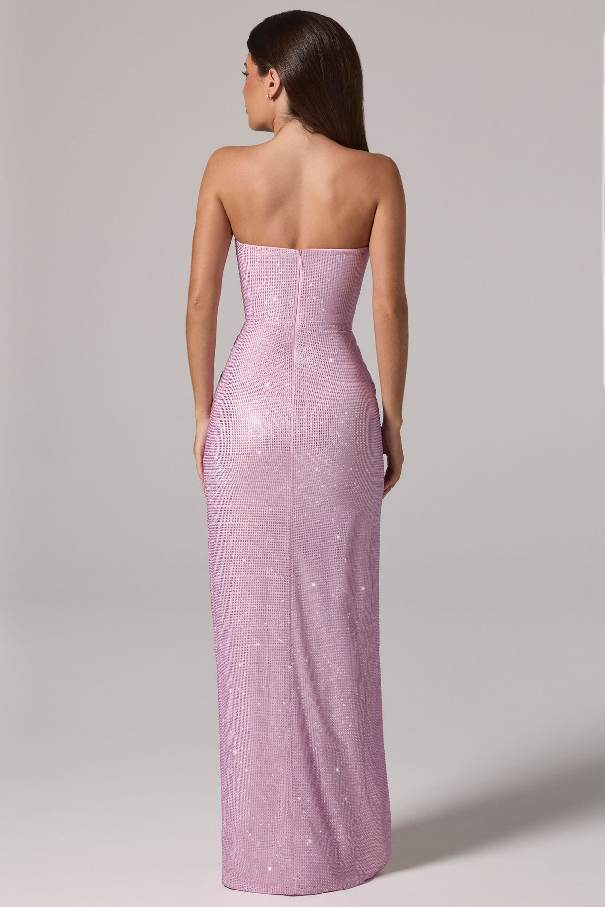 Embellished Bandeau Cowl Neck Maxi Dress in Pink