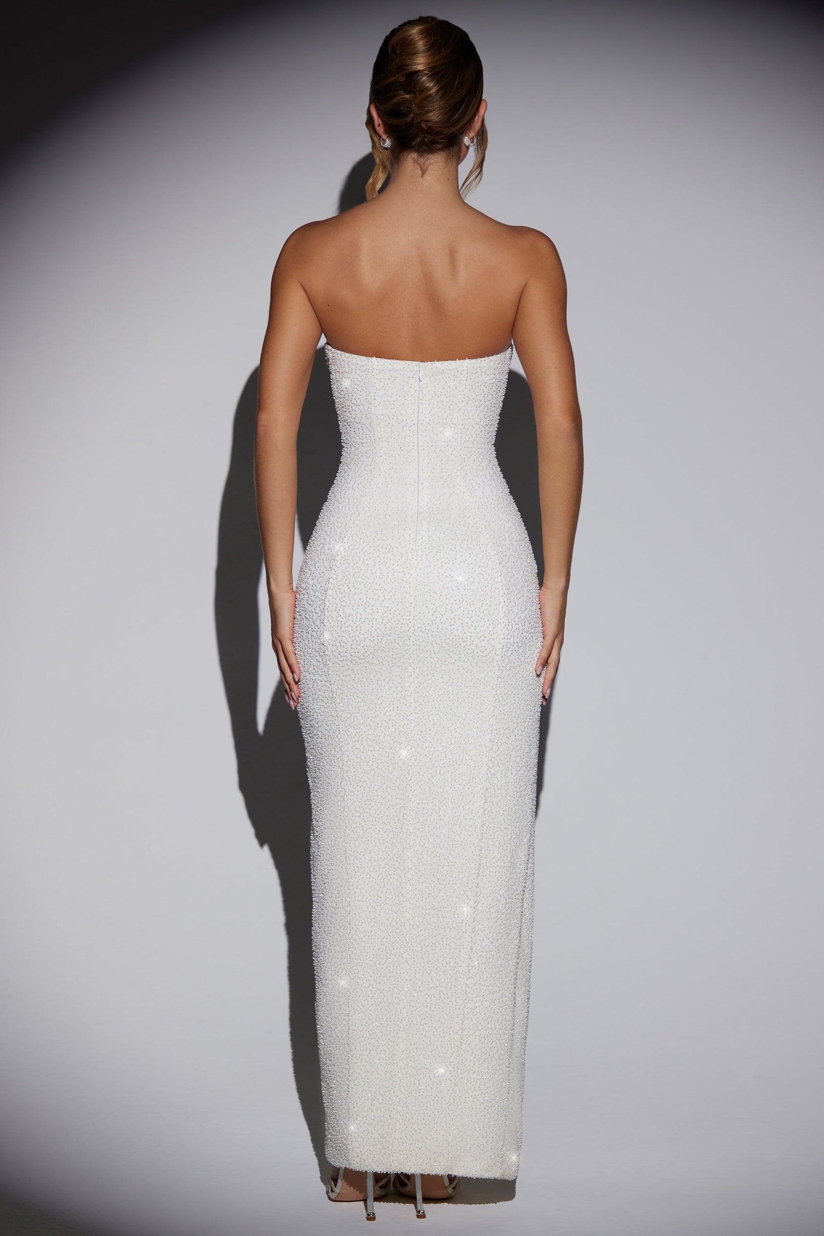 Embellished Bandeau Cowl Neck Maxi Dress in Snow - 2