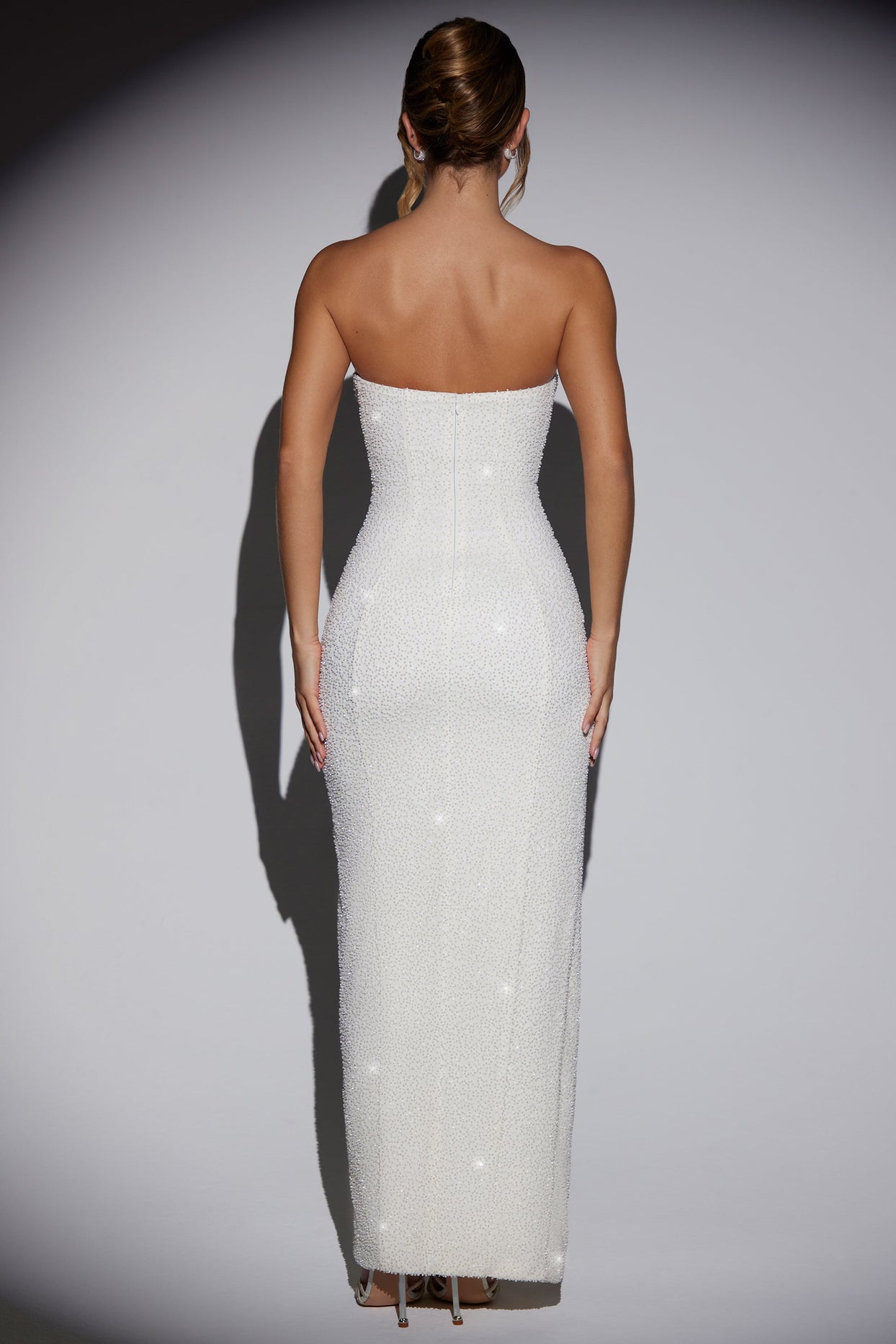 Embellished Bandeau Cowl Neck Maxi Dress in Snow - 2