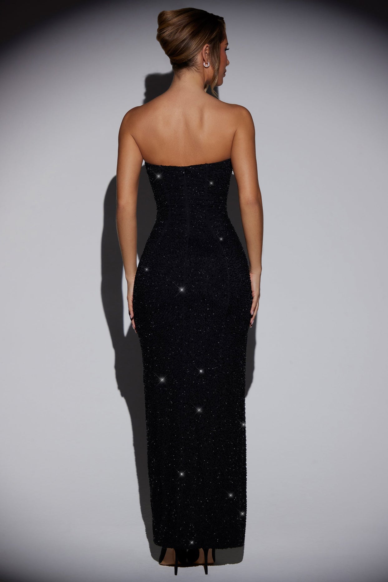 Embellished Bandeau Cowl Neck Maxi Dress in Black Embellished Bandeau Cowl Neck Maxi Dress in Black