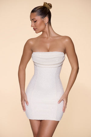 Basel Embellished Strapless Cowl Neck Mini Dress in Black