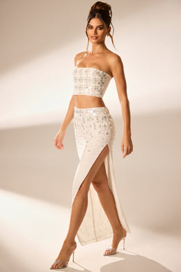 Hand Embellished Maxi Skirt in Ivory