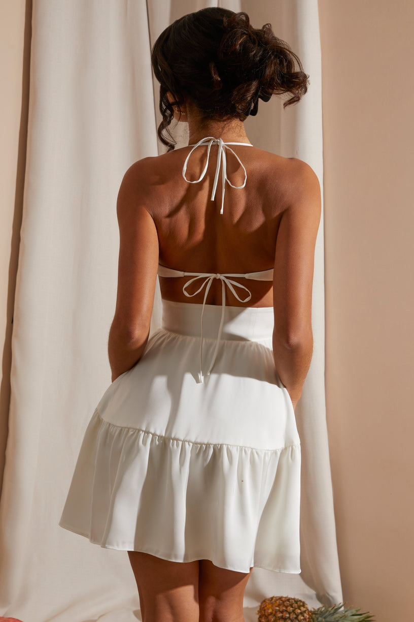 Halter Neck Cut Out Mini Dress in White - 2