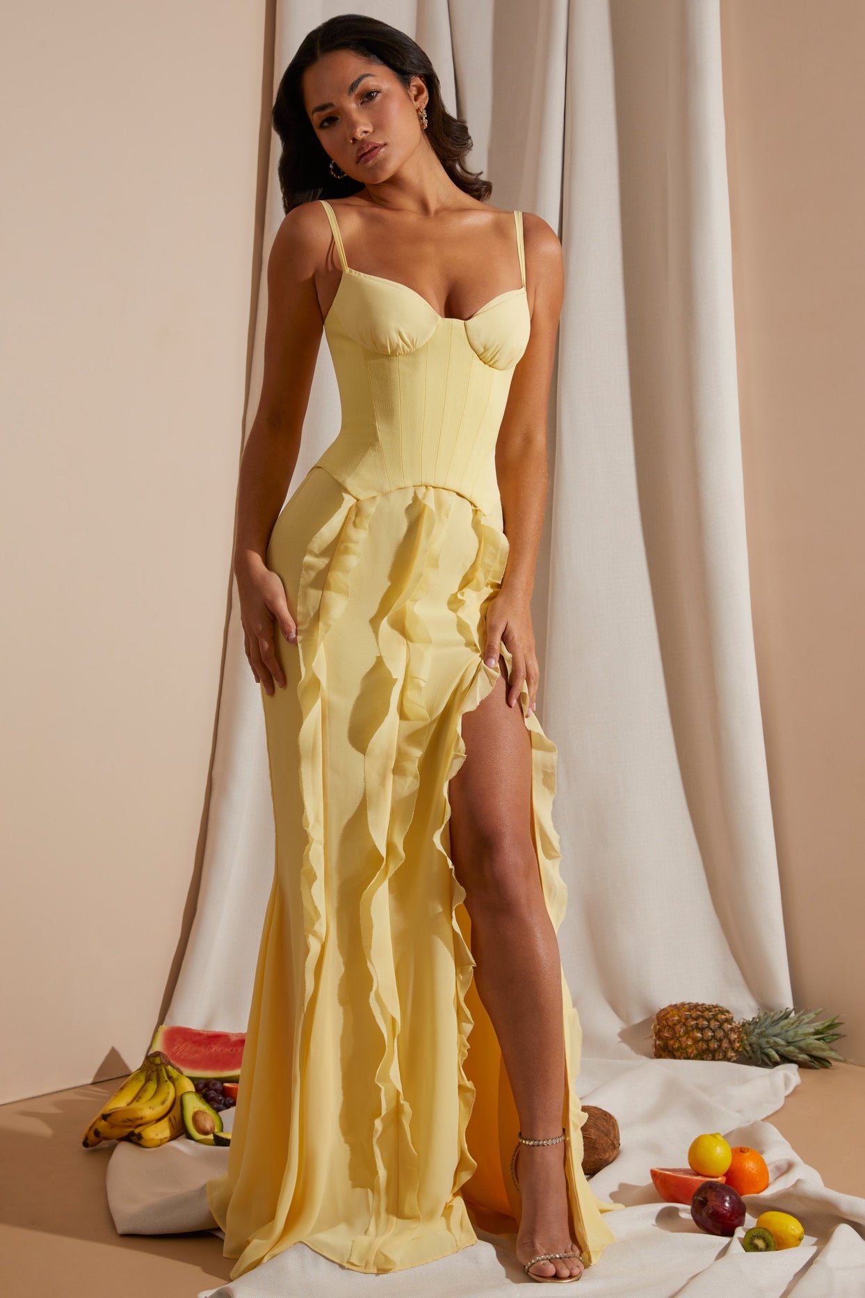 Yellow ruffle maxi dress Clearance