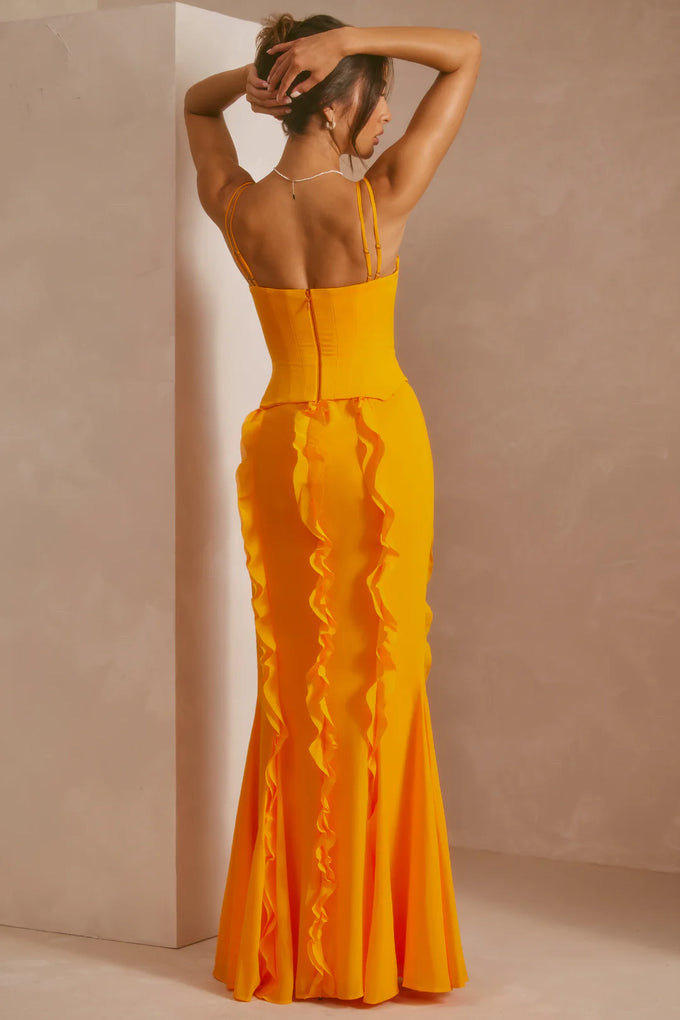 Corset Frill Skirt Maxi Dress in Tangerine