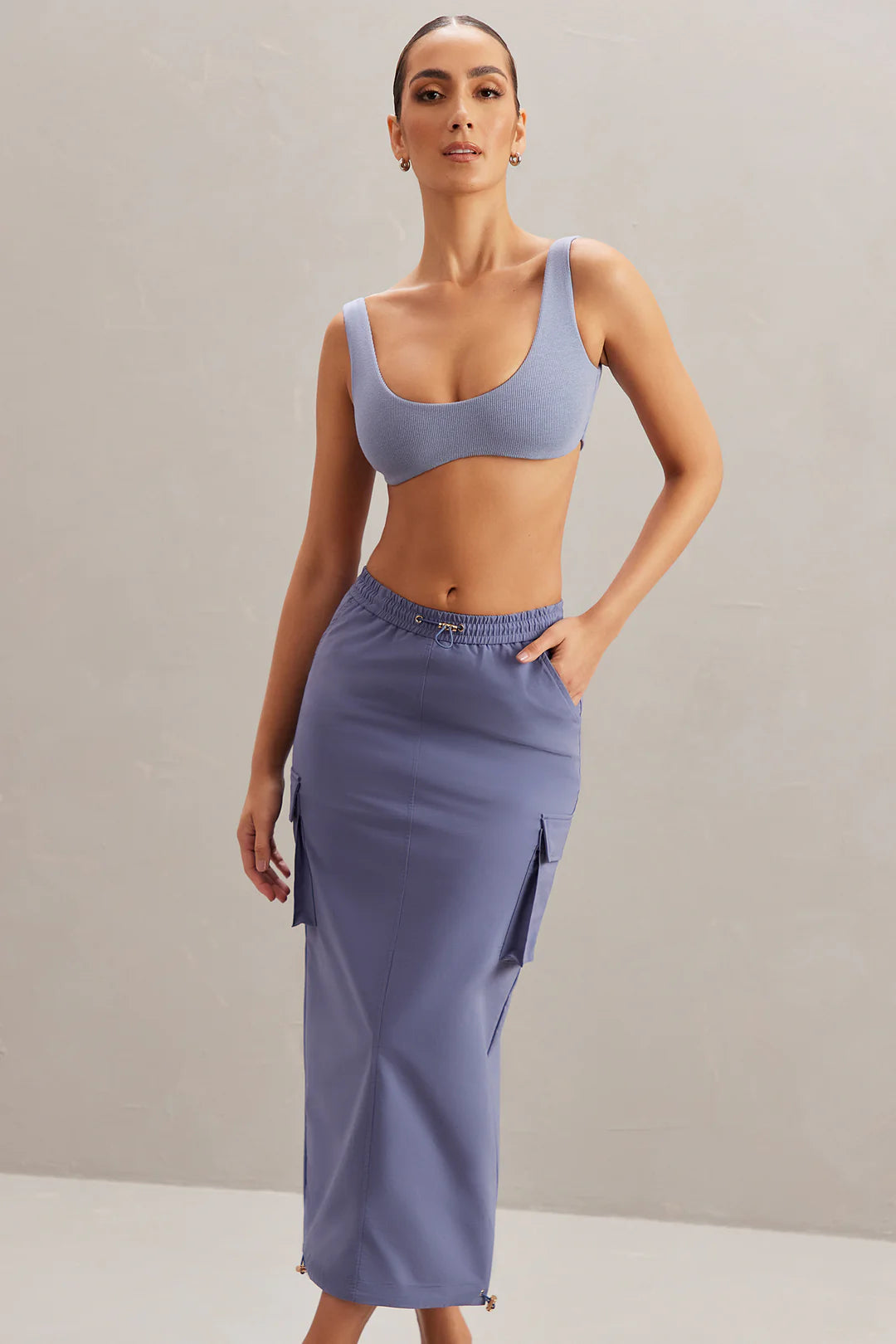 Cargo Maxi Skirt in Dusty Blue