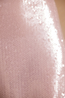 Sheer Sequin Long Sleeve Tie Front Crop Top in Lilac