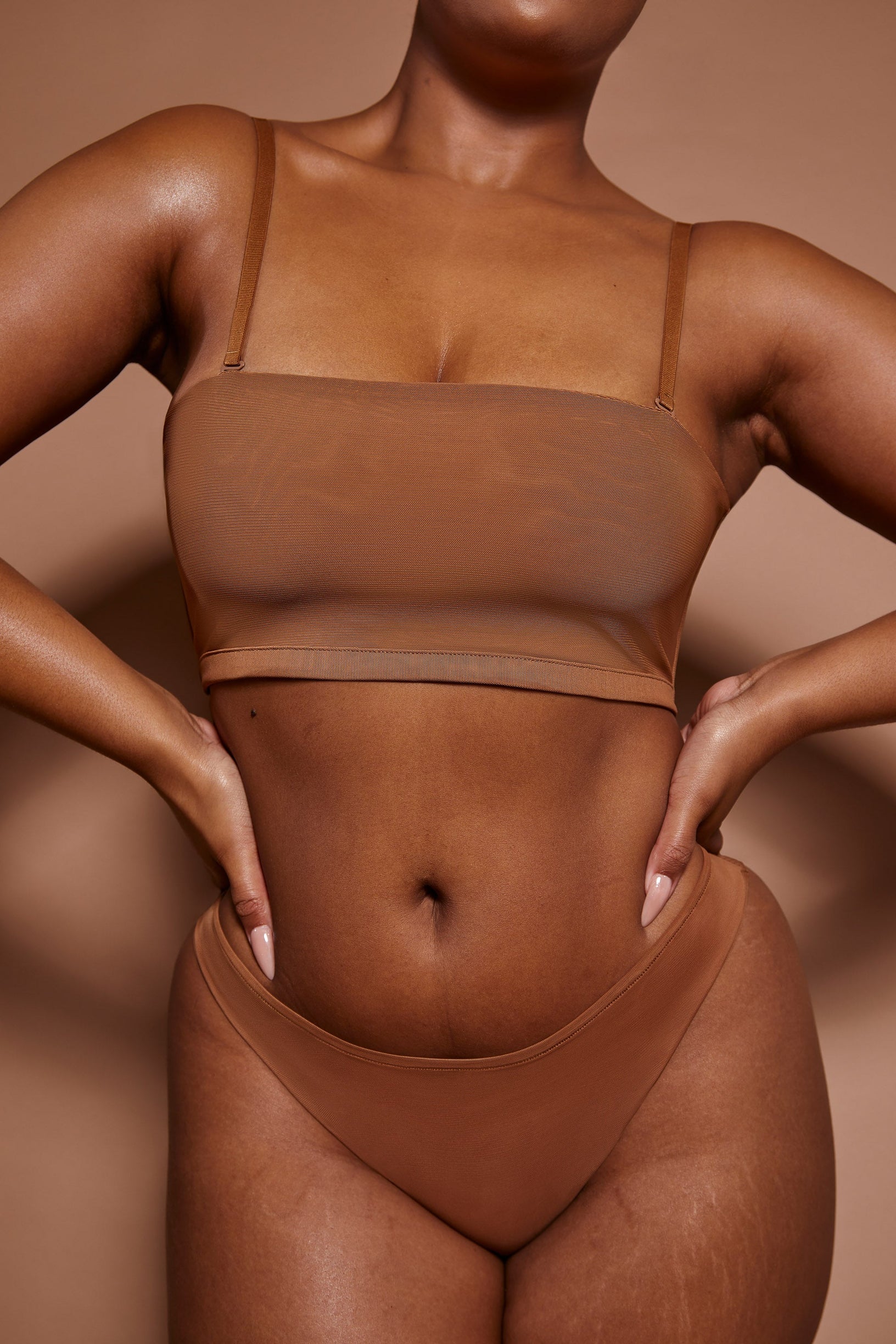 Soft Mesh Bandeau Bra in Almond - 1