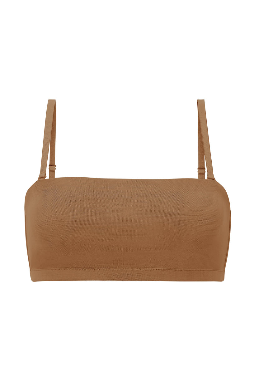 Soft Mesh Bandeau Bra in Almond - 2