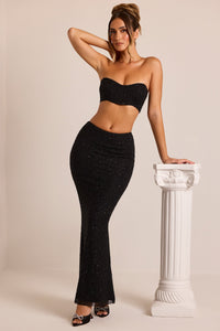 Embellished Mid-Rise Maxi Skirt in Black
