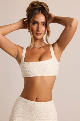 Embellished Square Neck Bralette in White