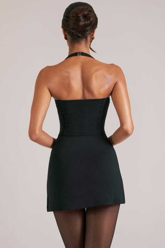 Mid Rise Bodycon Ultra Mini Skirt with Split in Black