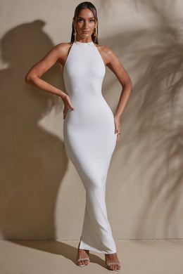 Halter Neck Low Back Maxi Dress in White