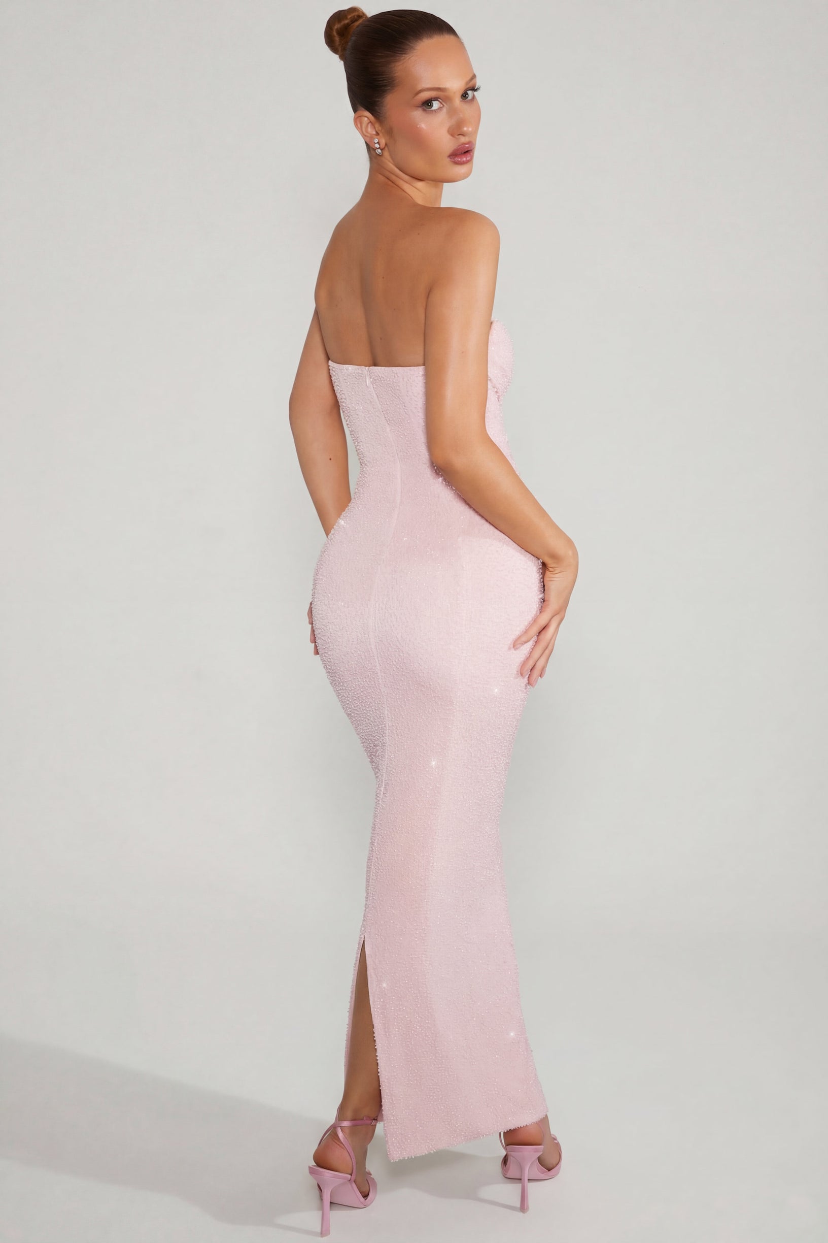 Embellished Bandeau Cowl Neck Maxi Dress in Blush - 2