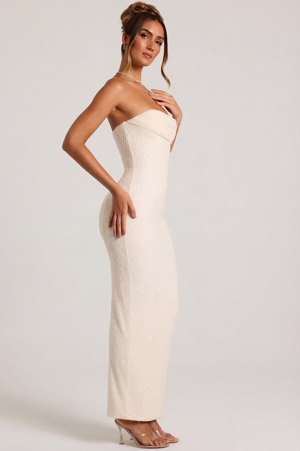 chinese dress ladies Palermo Embellished Bandeau Cowl Neck Maxi Dress in White