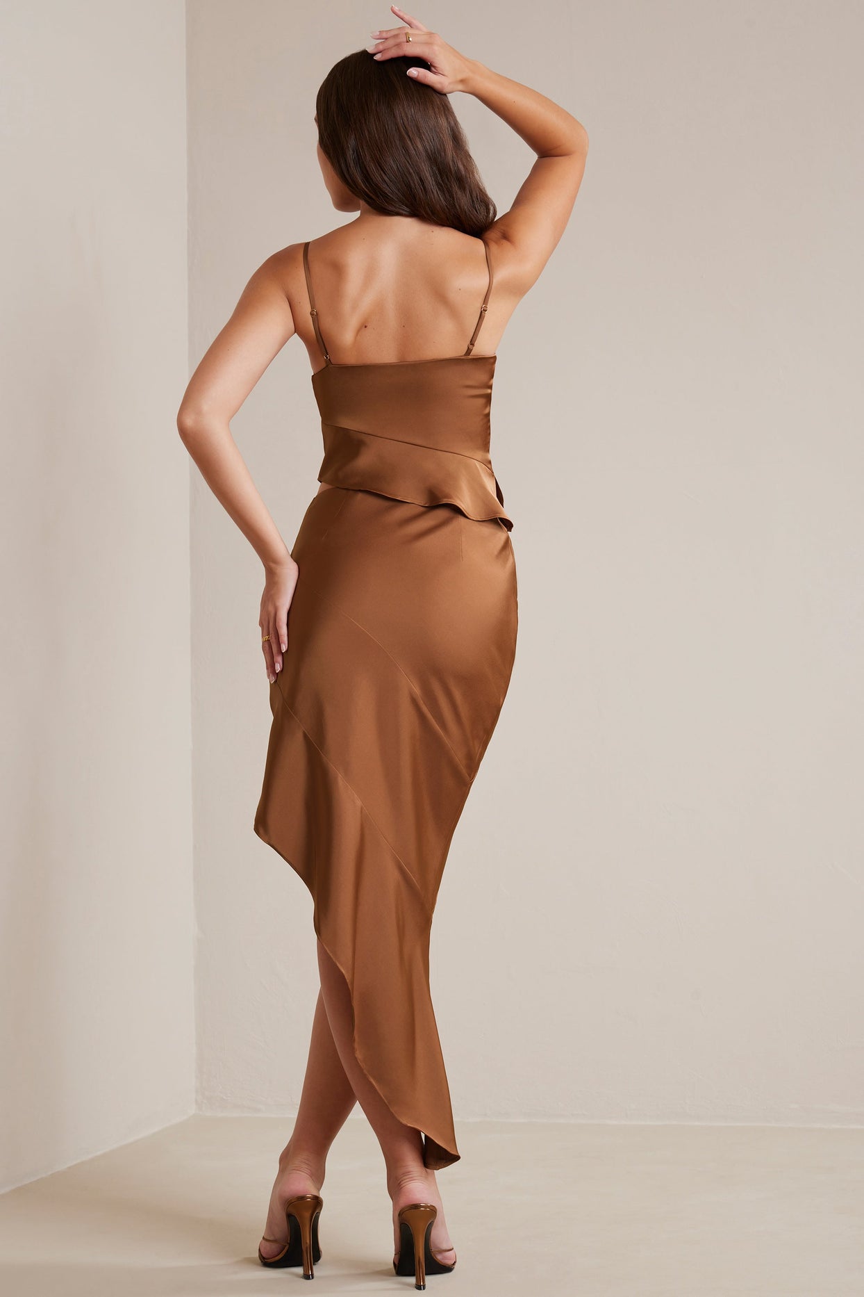 Asymmetric Satin Skirt Bias Cut Satin Asymmetric Maxi Skirt In Mocha