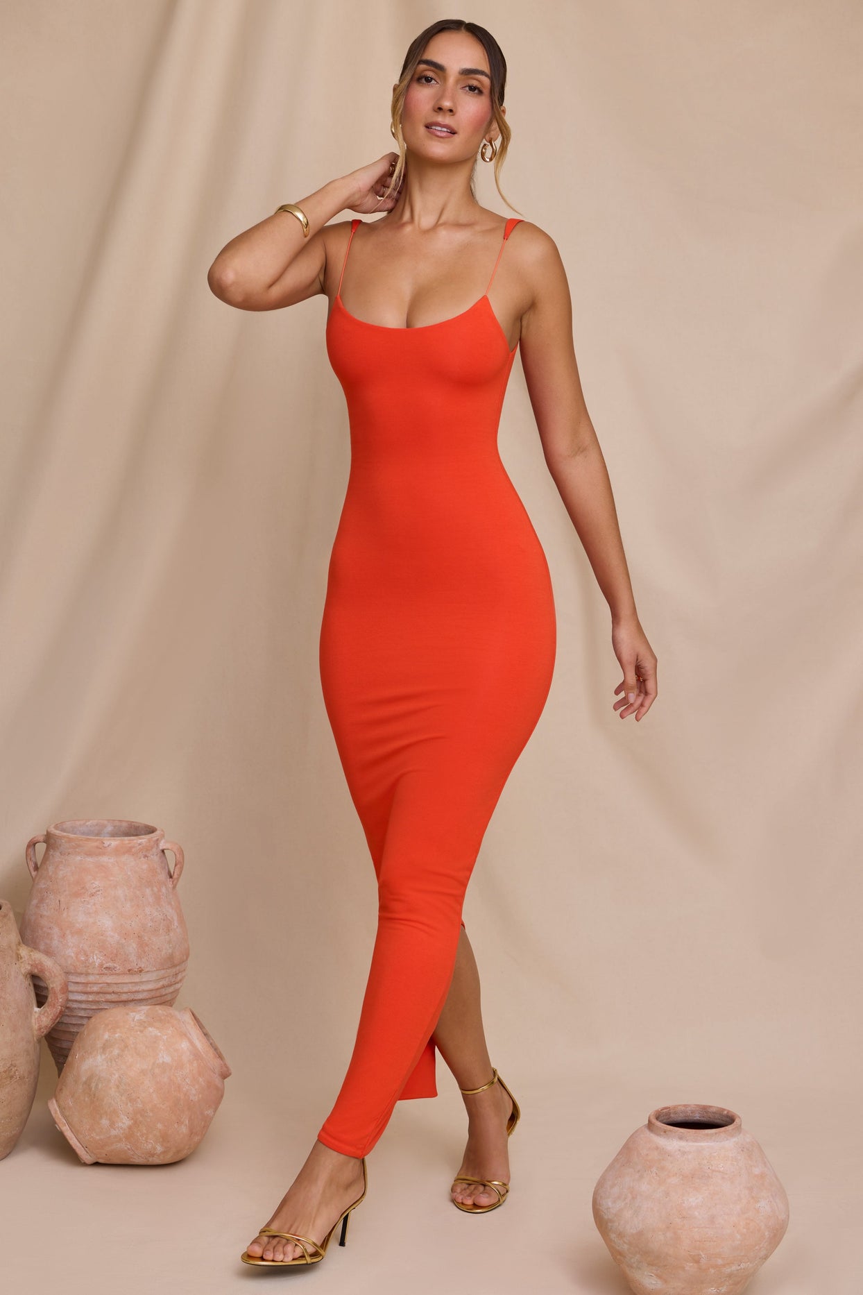 Micro Strap Detail Maxi Dress in Tangerine