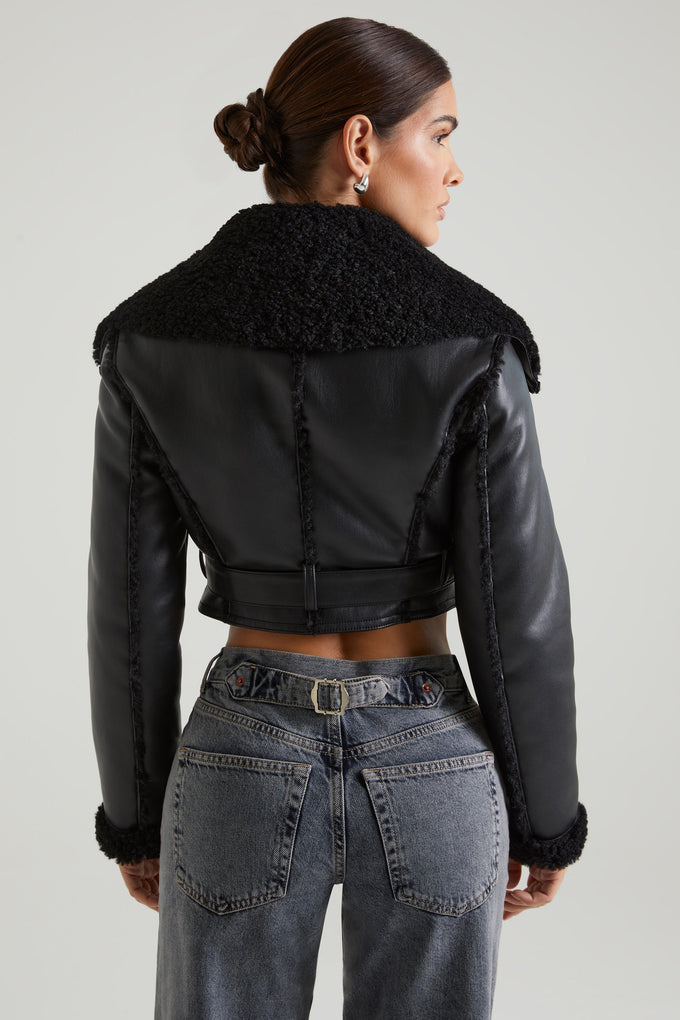 Jacket with Shearling Collar and Trim in Black