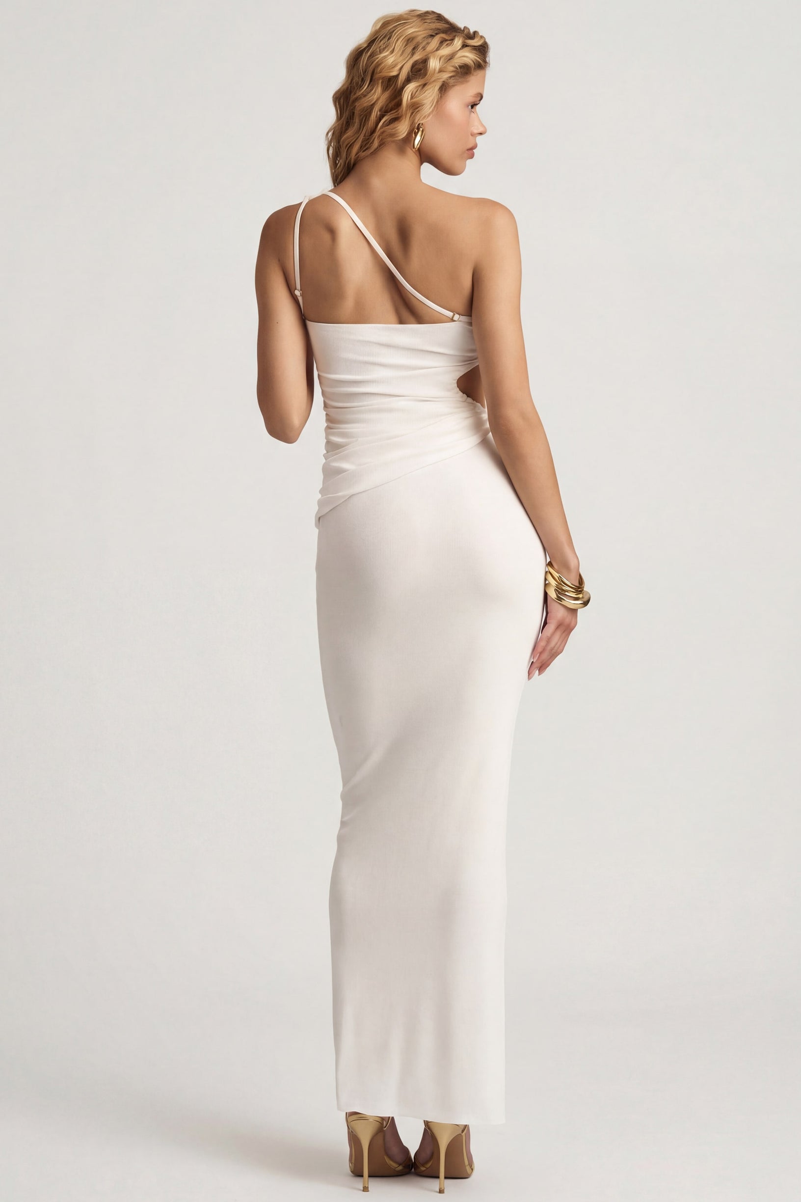 Textured Jersey Low-Rise Maxi Skirt in White - 2