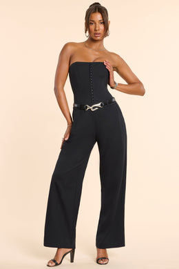 Petite Brushed Twill Bandeau Corset Jumpsuit in Black