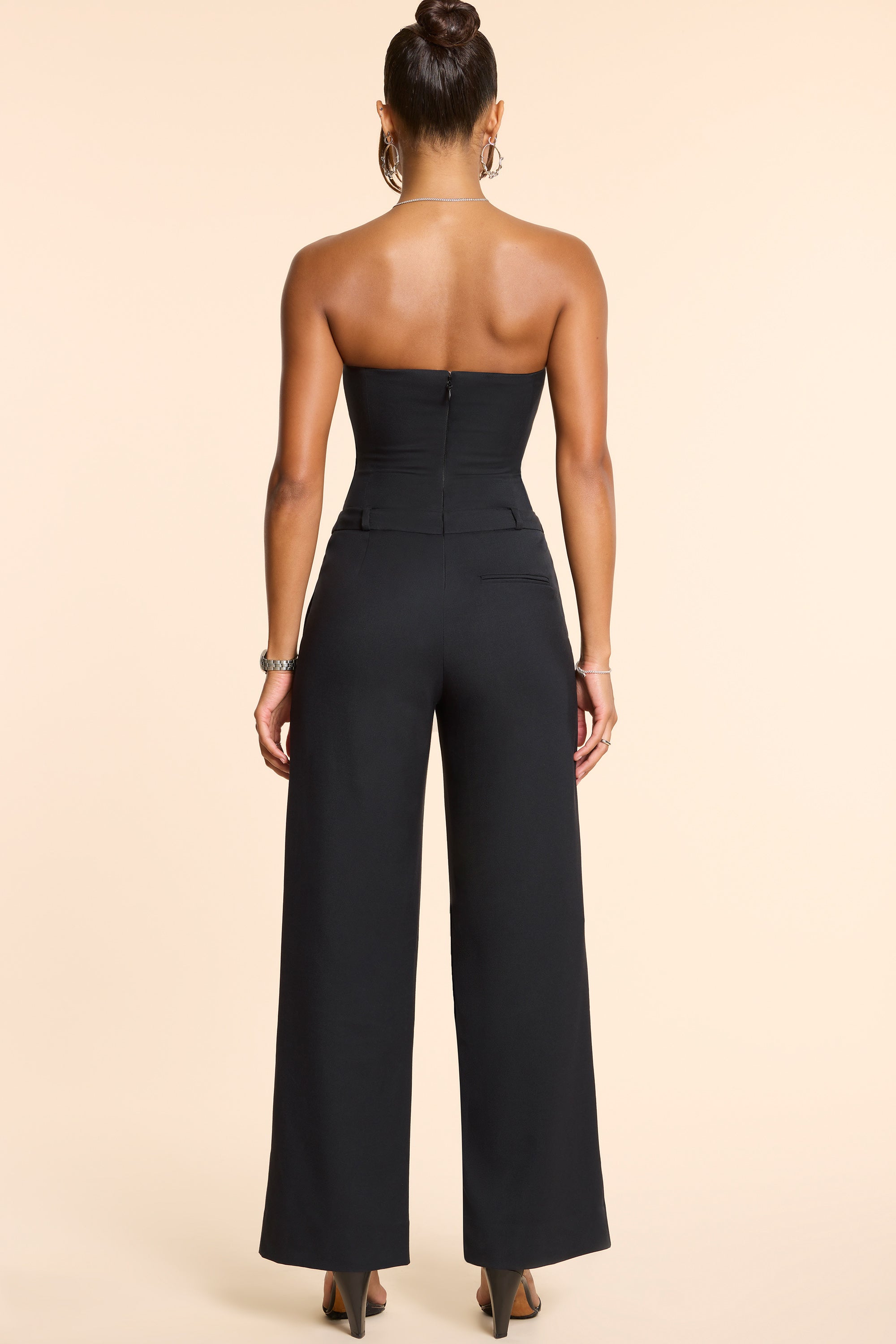 Brushed Twill Bandeau Corset Jumpsuit in Black