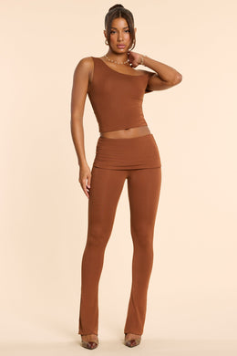 Tall Mid Rise Modal Cashmere Blend Trousers in Chestnut Brown