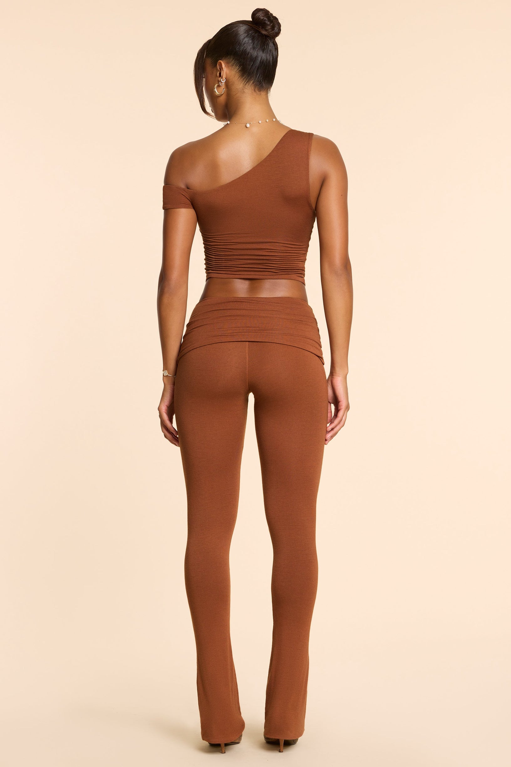 Mid Rise Modal Cashmere Blend Trousers in Chestnut Brown - 2