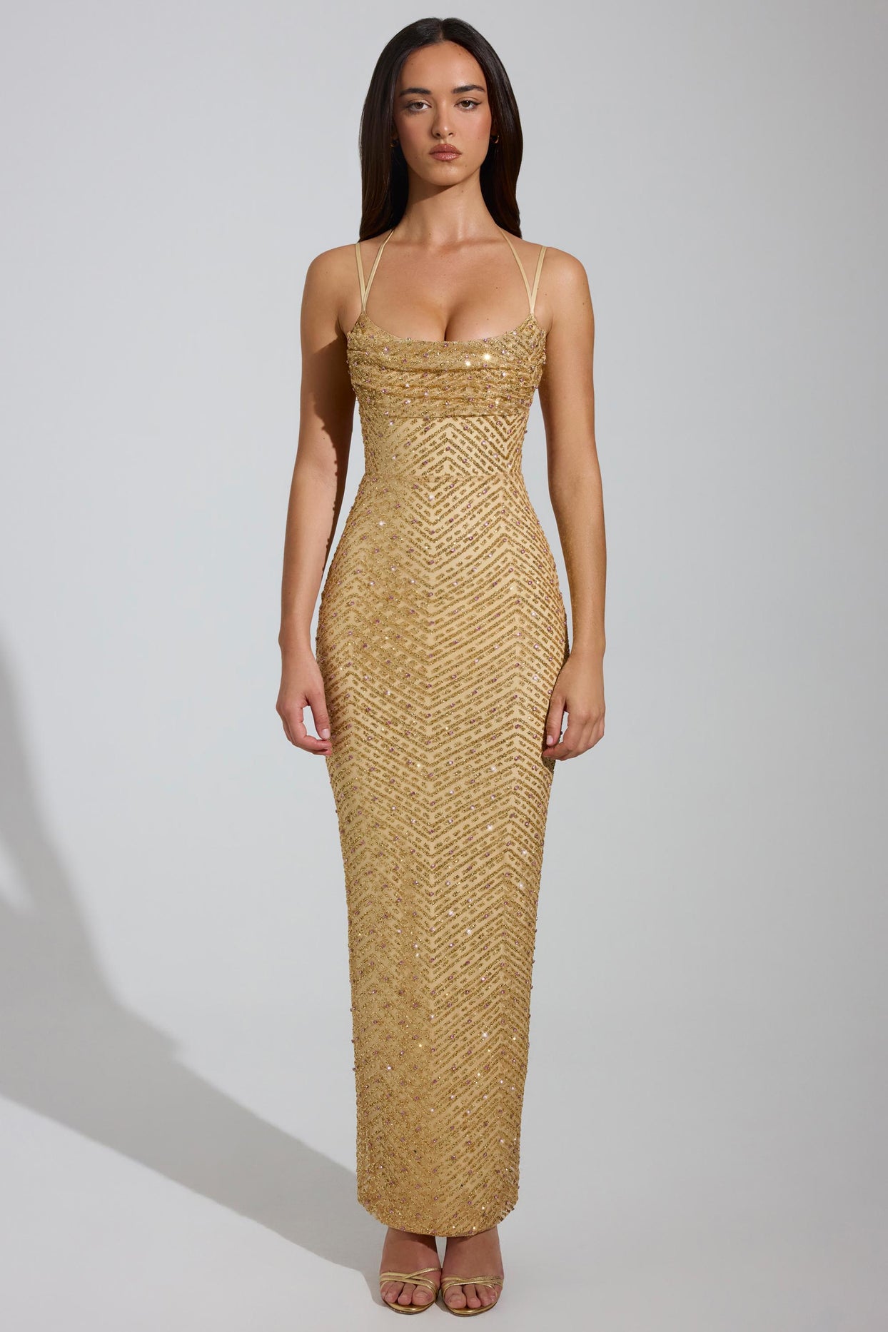gold cowl neck maxi dress Coast Women's Sequin Cowl Neck Maxi Dress in Gold | Size: 4